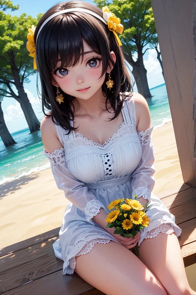 sunflower sunflower畑 White dress Straw hat youth summer Emotional