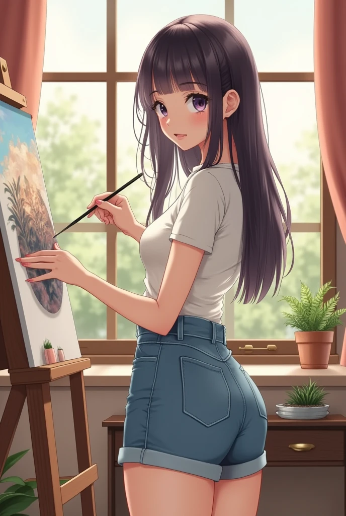 Art Classes、Female student modeling nude drawings、High school students、Easel、Students drawing seriously