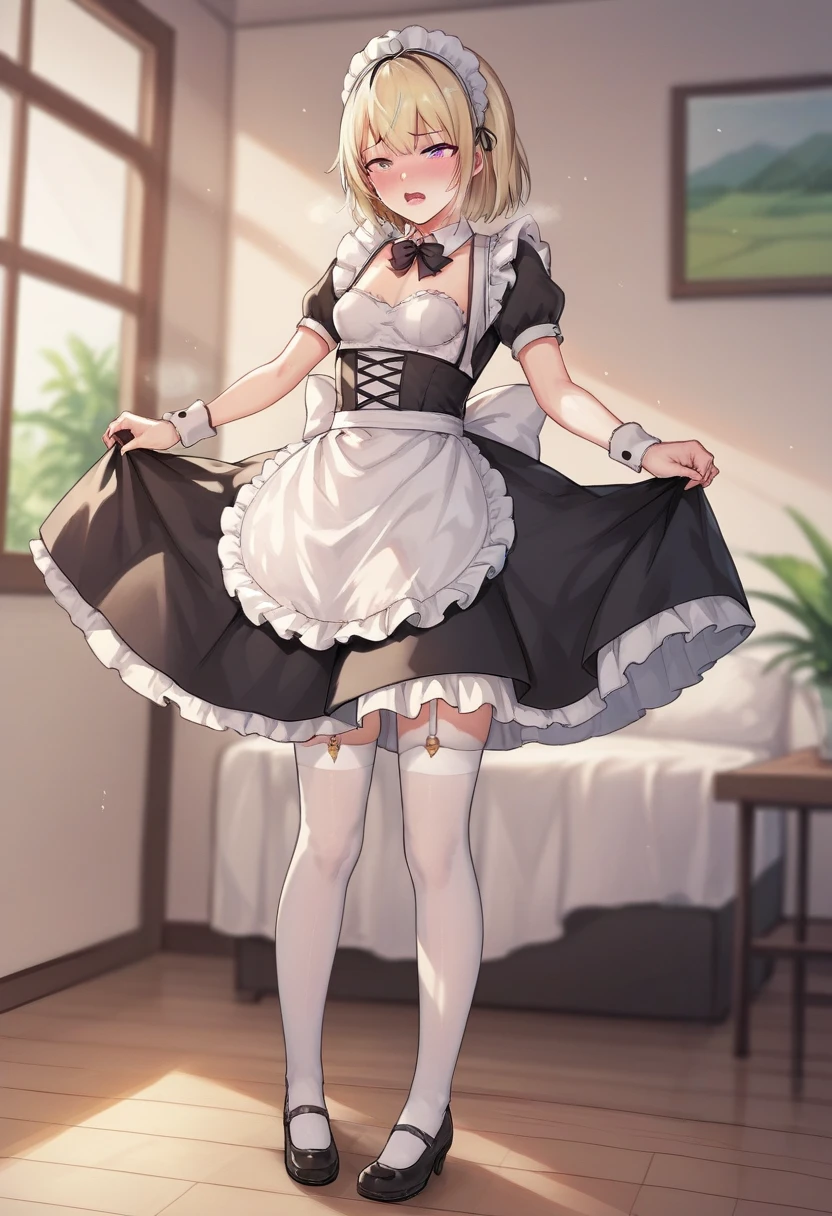 score_9, score_8_up, score_7_up, score_6_up, score_5_up, score_4_up,evaluation_explicit,source_anime, 
BREAK 
Full body image 
BREAK 
Only girls
BREAK 
Long skirt maid outfit,Small breasts、Height:120cm , body type
BREAK
Long skirt maid outfit,Garter belt
BREAK
Maid Being Violated、 body type
BREAK
羞恥心、頬が赤い 
BREAK 
Lifting her skirt to reveal her lower body
