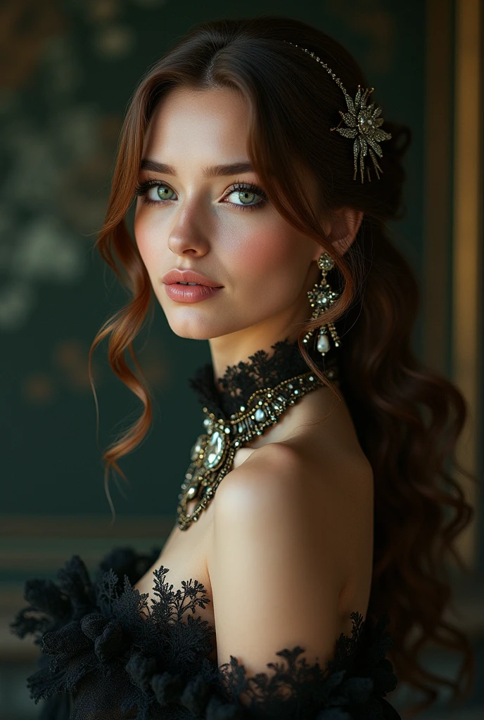 delicate, masterpiece, beautiful detailed, colourful, finely detailed, intricate details, (1 woman:1.1), solo, black dress, detailed_face