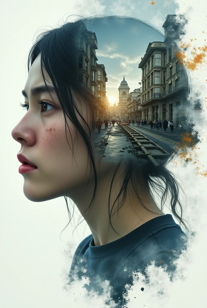 Praying Girl, Abandoned City, Double Exposure