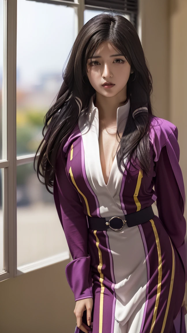 (night:1.7), HD, In front of the window with the curtain, curtain, Stand in an upright and immobile position, purple costume, Checked skirt, jewelry, necklace, Black Hair, Yellow eyes, Very long hair, 1girl, robe, smile, smiling, Mature Woman, beautiful Finger,beautiful long legs, beautiful bodysuit, beautiful Nose, beautiful character design, Perfect Eyes, perfect face, View your viewers, (close:1.3), Browsing Caution, Official Art, Very detailed CG Unity 8k wallpaper, Perfect lighting,colorful, bright_front_face_Lighting,
(masterpiece:1.0),(Highest_quality:1.0), 超High resolution,4K,Very detailed, photograph, 8k, High resolution, High resolution, Absurd:1.2, 400 for Kodak Port, Film Grain, Blurred Background, bokeh:1.2, Lens flare, (Vibrant_color:1.2) (beautiful,big_chest:1.0), (beautiful_face:1.5),(narrow_Waist), Iki face, nsfw, full body