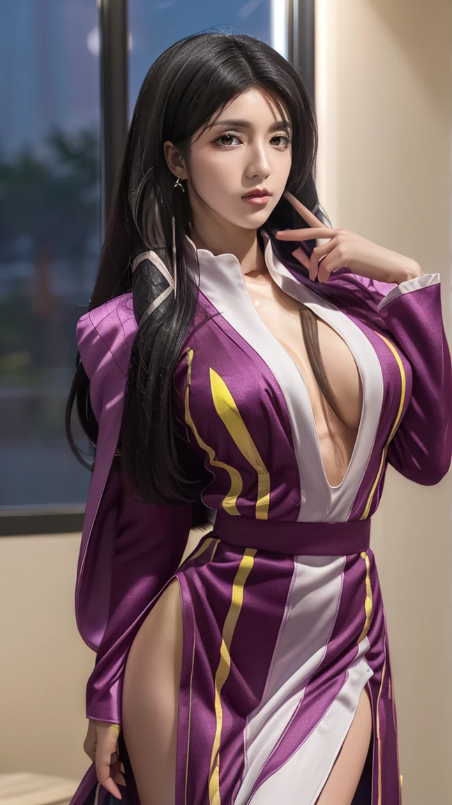 (night:1.7), HD, In front of the window with the curtain, curtain, Stand in an upright and immobile position, purple costume, Checked skirt, jewelry, necklace, Black Hair, Yellow eyes, Very long hair, 1girl, robe, Mature Woman, beautiful Finger,beautiful long legs, beautiful bodysuit, beautiful Nose, beautiful character design, Perfect Eyes, perfect face, View your viewers, (close:1.3), Browsing Caution, Official Art, Very detailed CG Unity 8k wallpaper, Perfect lighting,colorful, bright_front_face_Lighting,
(masterpiece:1.0),(Highest_quality:1.0), 超High resolution,4K,Very detailed, photograph, 8k, High resolution, High resolution, Absurd:1.2, 400 for Kodak Port, Film Grain, Blurred Background, bokeh:1.2, Lens flare, (Vibrant_color:1.2)
(beautiful,big_chest:1.0), (beautiful_face:1.5),(narrow_Waist), Iki face, nsfw, full body, yellow eyes pupil