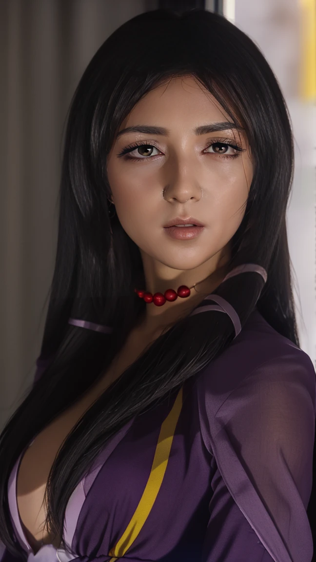 (night:1.7), HD, In front of the window with the curtain, curtain, Stand in an upright and immobile position, purple costume, Checked skirt, jewelry, necklace, Black Hair, Yellow eyes, Very long hair, 1girl, robe, Mature Woman, beautiful Finger,beautiful long legs, beautiful bodysuit, beautiful Nose, beautiful character design, Perfect Eyes, perfect face, View your viewers, (close:1.3), Browsing Caution, Official Art, Very detailed CG Unity 8k wallpaper, Perfect lighting,colorful, bright_front_face_Lighting,
(masterpiece:1.0),(Highest_quality:1.0), 超High resolution,4K,Very detailed, photograph, 8k, High resolution, High resolution, Absurd:1.2, 400 for Kodak Port, Film Grain, Blurred Background, bokeh:1.2, Lens flare, (Vibrant_color:1.2)
(beautiful,big_chest:1.0), (beautiful_face:1.5),(narrow_Waist), Iki face, nsfw, full body, yellow eyes pupil