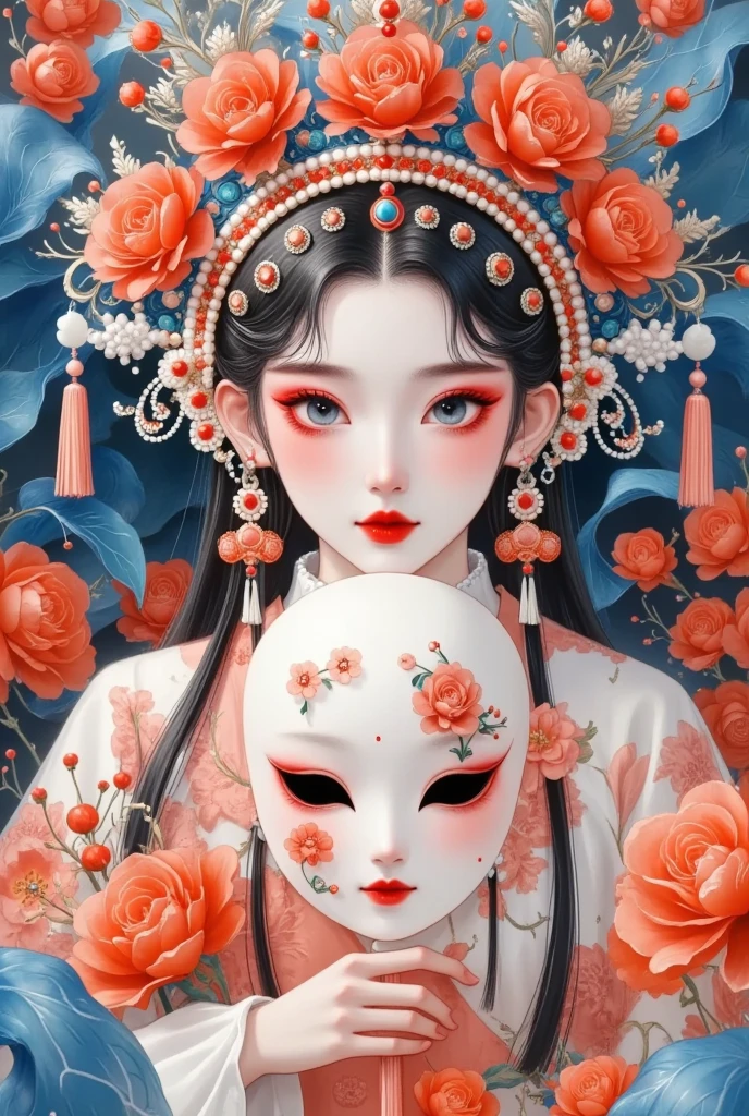  Chinese Peking Opera  , actor,   handheld ghost mask  , side, Toyota's liquid Rococo Fractals,  James Jean , Rutkowski, fluid acrylic, elephant gradient  , Rich, octane render, depth, Kaluta,  careful eyes,   step-by-step detailed instructions  ,   ultra-realistic tic  , Wallop, Rutkowski, Fractals