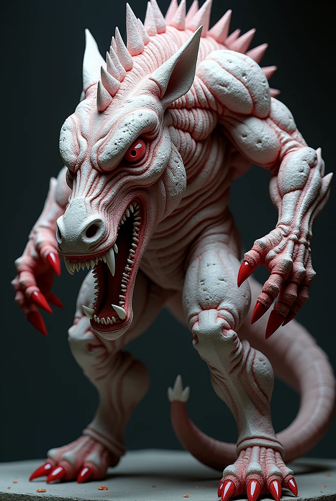 I want real image of huge muscular demon zebra with sharp teeth like alligator full made of wihte and black crystals from head to tail. I want real image of huge demon zeebra body should be made of red and white crystals.