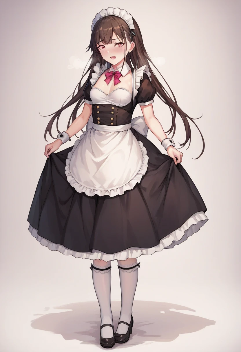 score_9, score_8_up, score_7_up, score_6_up, score_5_up, score_4_up,evaluation_explicit,source_anime, 
BREAK 
Full body image 
BREAK 
Only girls
BREAK 
Long skirt,maid outfit,Small breasts、Height:120cm , body type
BREAK
Long skirt,maid outfit,garter belt,Lace pants, no bra
BREAK
Maid Being Violated、 body type
BREAK
羞恥心、頬が赤い 
BREAK 
Lifting her skirt to reveal her lower body