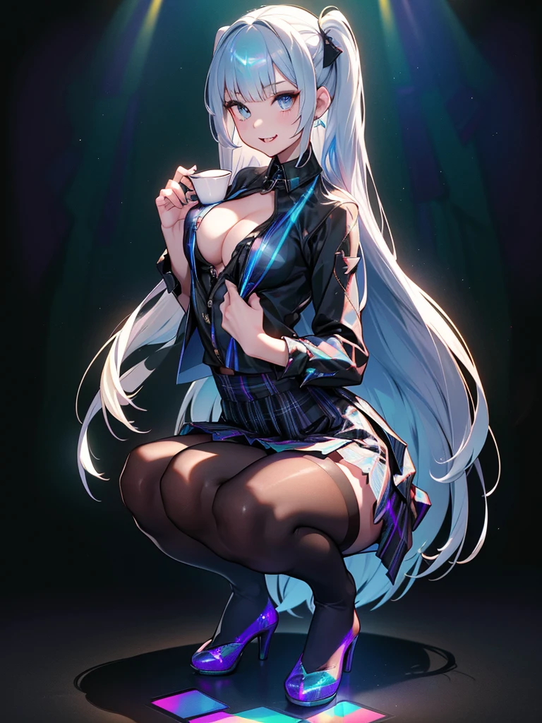 best quality, ultra high res, 1girl, sleeveless white button shirt, black skirt, black choker, cute, (Kpop idol), (aegyo sal:1), (platinum blonde hair:1), ((puffy eyes)), looking at viewer, full body, facing front
