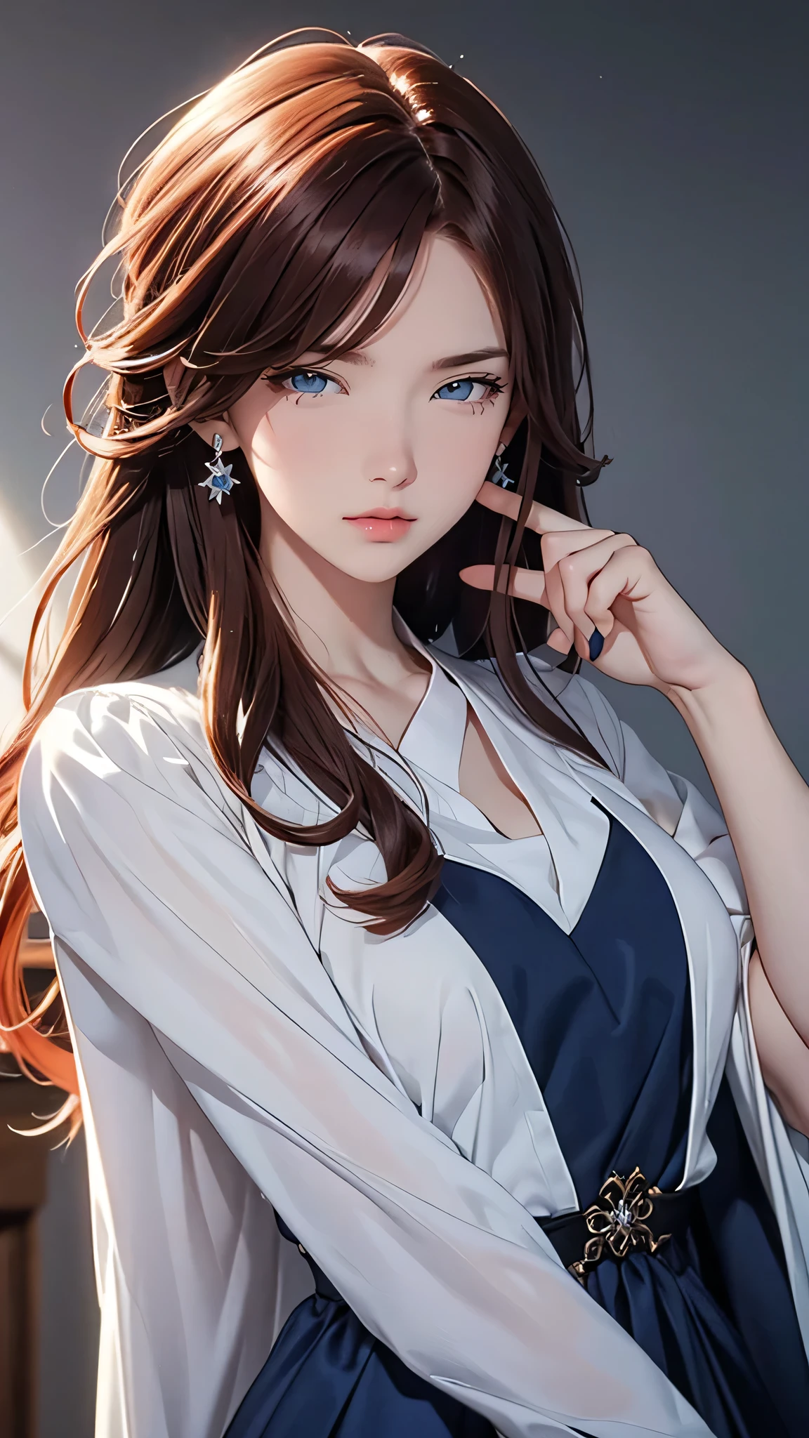 1 girl, Centauro Lillieado:1.2),Red hair, Hime brown hair,(cynical eyes, blue eyes), For the,angry, (embarrassing face) ,Wearing elegant dress , master part , extremely detailed CG unit 8k wallpaper, Best Quality ,32K,sharp focus, look at viewers