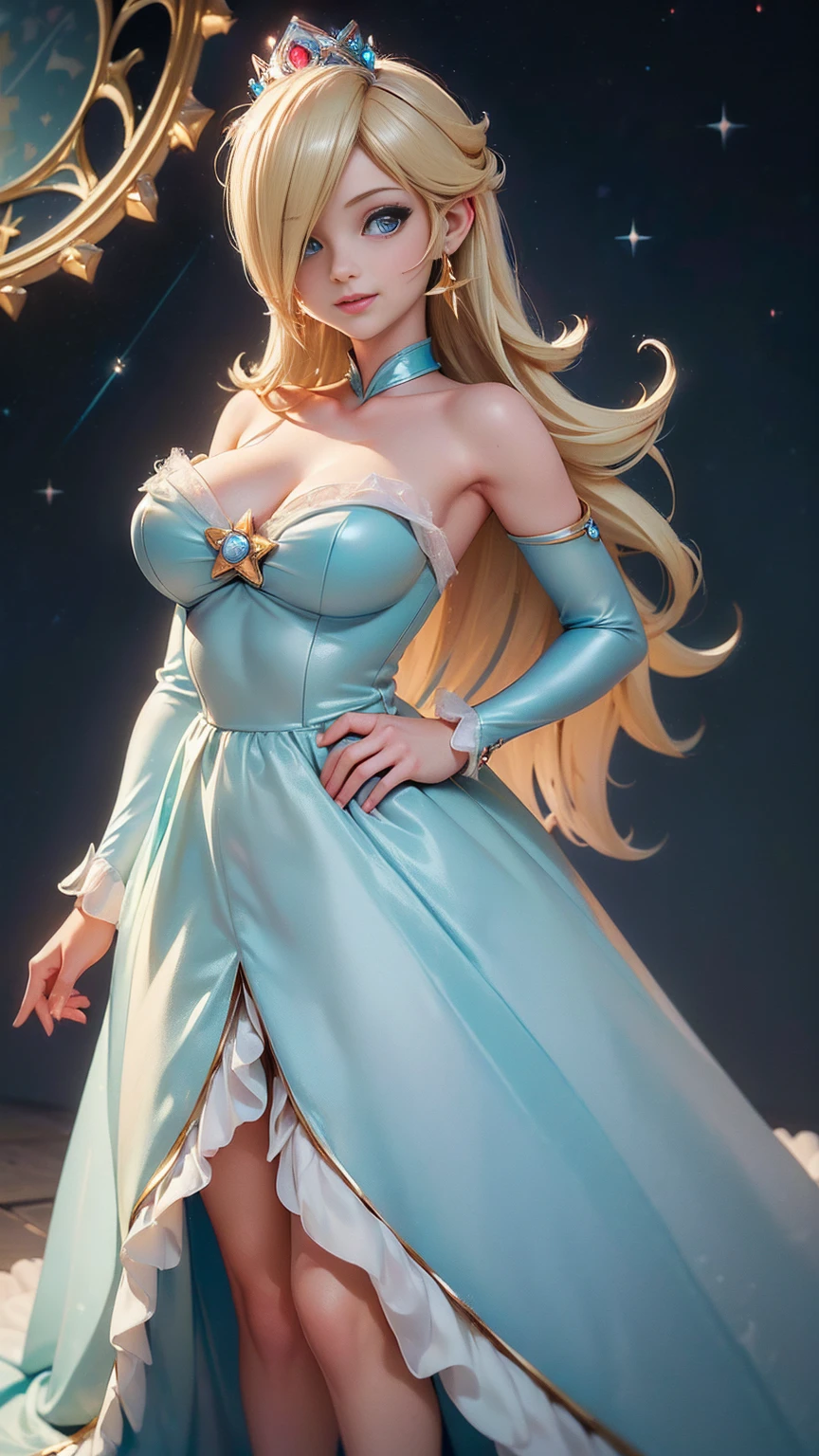25-year-old Caucasian woman、ash blonde、blue eyess、Semi-long、setting hair、I'm tying my hair、My hair is wavy、Slender but thin macho、accessories on the wrist、wearing a chain necklace、Beautiful breasts、a smile、I need space above my head、Wearing a high-leg retard、Wearing heels、gigantic breasts 