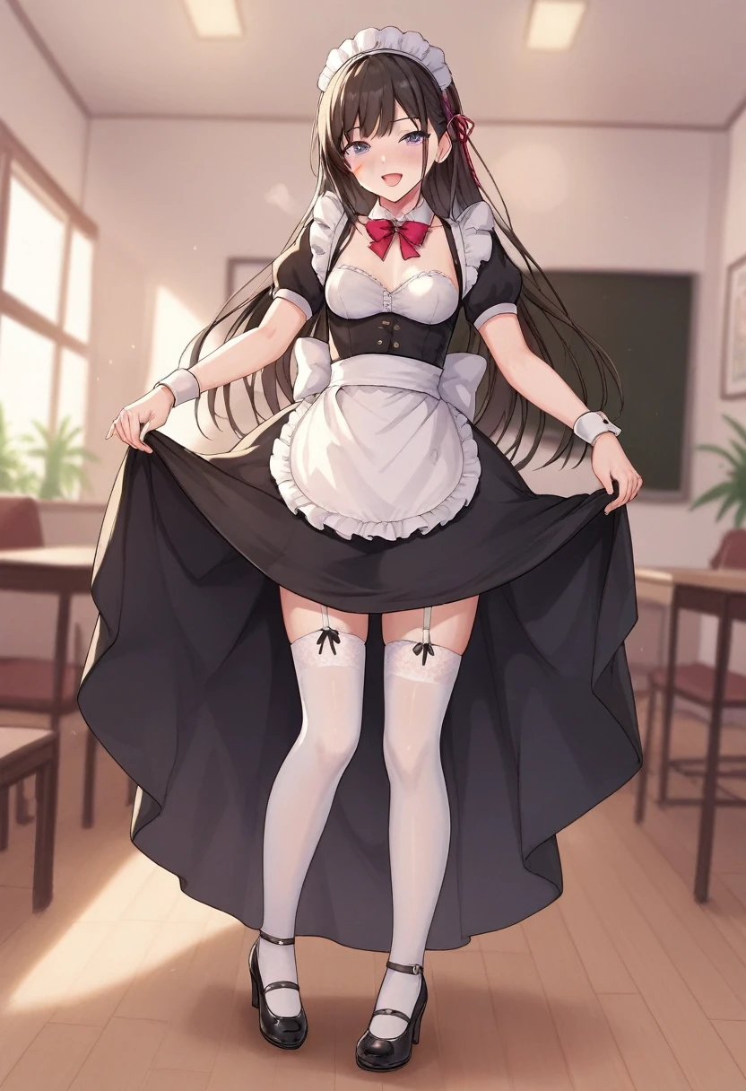 score_9, score_8_up, score_7_up, score_6_up, score_5_up, score_4_up,evaluation_explicit,source_anime, 
BREAK 
Full body image 
BREAK 
Only girls
BREAK 
Long skirt,maid outfit,Small breasts、Height:120cm 
BREAK
Long skirt,maid outfit,garter belt,Lace pants, no bra
BREAK
Maid Being Violated
BREAK
羞恥心、頬が赤い 
BREAK 
Lifting her skirt to reveal her lower body