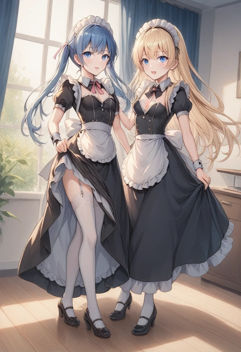 score_9, score_8_up, score_7_up, score_6_up, score_5_up, score_4_up,evaluation_explicit,source_anime, 
BREAK 
Full body image 
BREAK 
Only girls
BREAK 
Long skirt,maid outfit,Small breasts、Height:120cm 
BREAK
Long skirt,maid outfit,garter belt,Lace pants, no bra
BREAK
Maid Being Violated
BREAK
羞恥心、頬が赤い 
BREAK 
Lifting her skirt to reveal her lower body