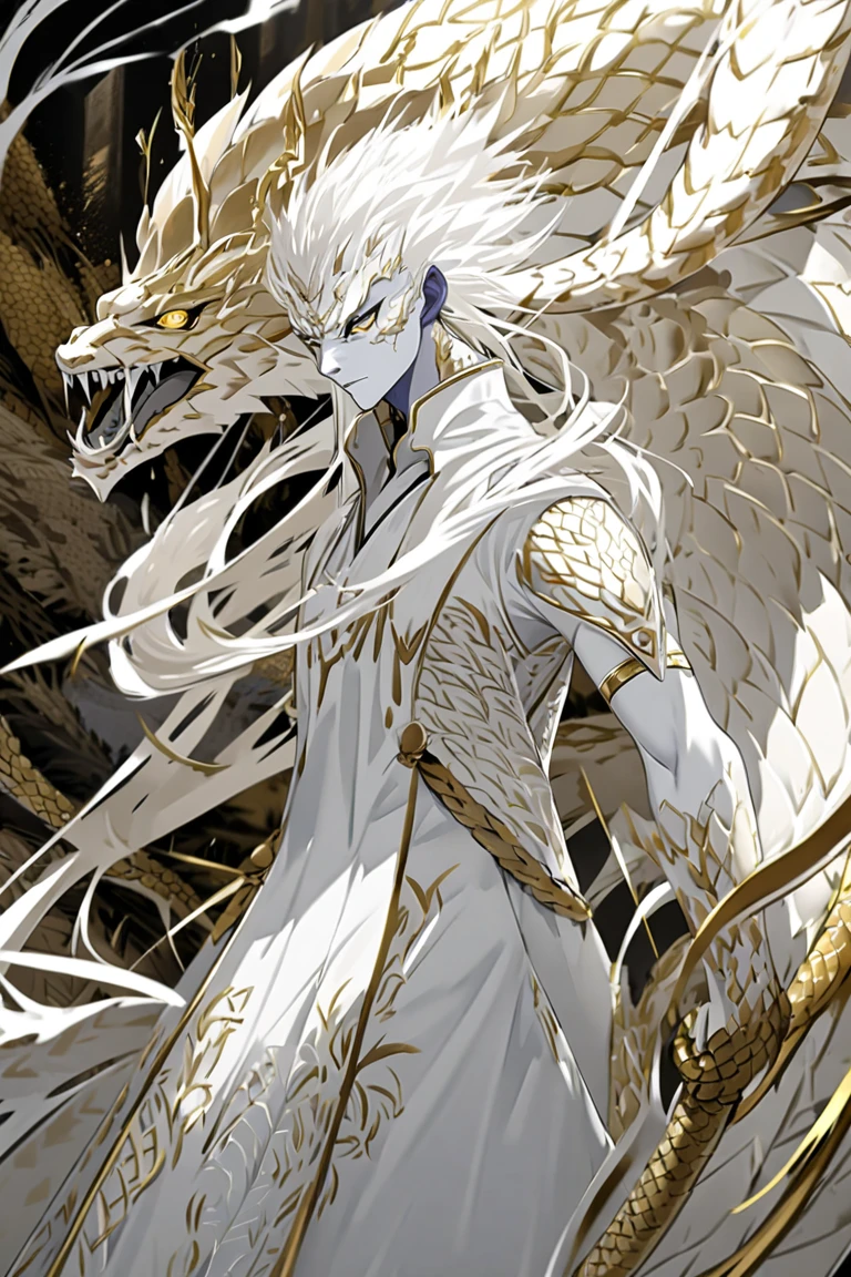 dragon, dragonborn, white accent, robes, simple robes