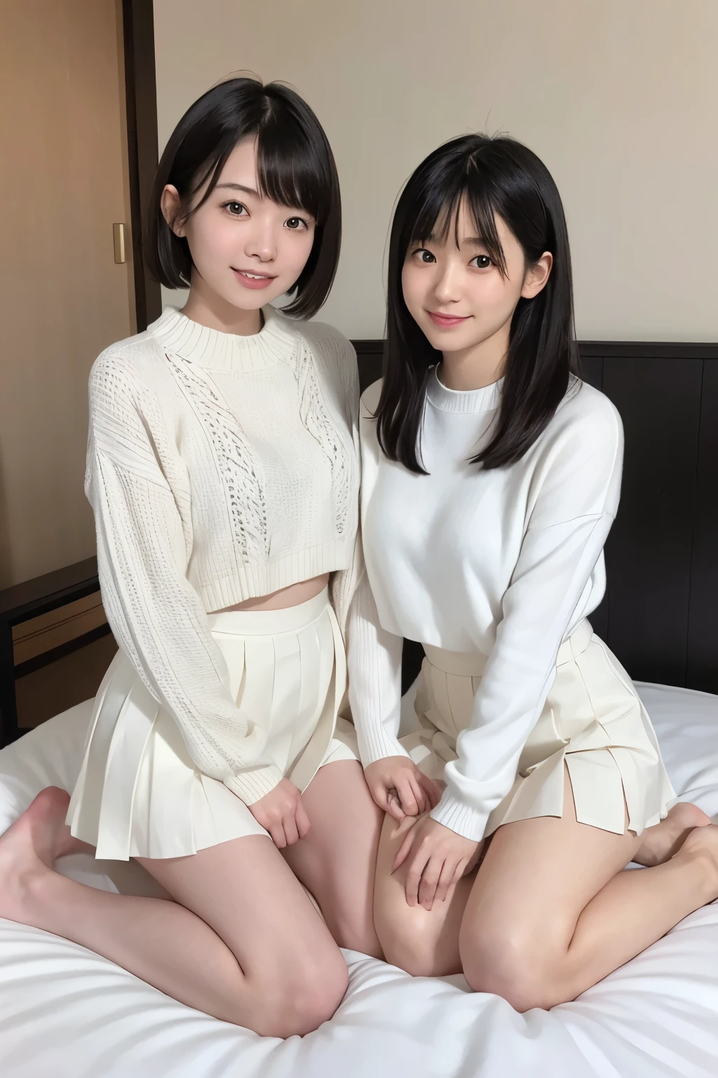 Age20 Japan、2 females:1.6、Beautie、a miniskirt:1.6、Sitting and opening the crotch:1.6、I can see everyone's white panties:1.6、cute smile face