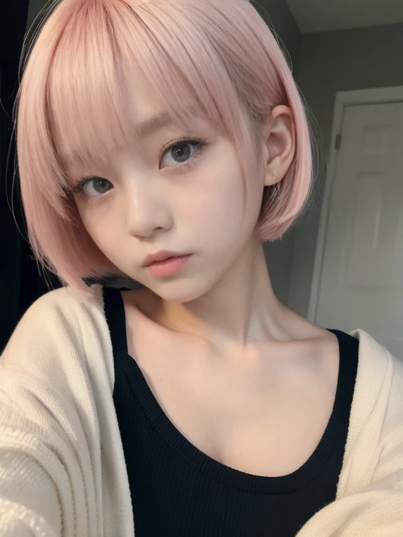 Anime girl with short pink hair and cat ears