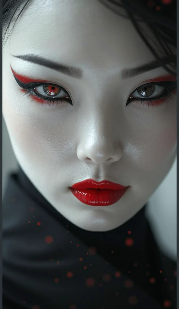 Close-up portrait of a mysterious and elegant woman wearing traditional ...