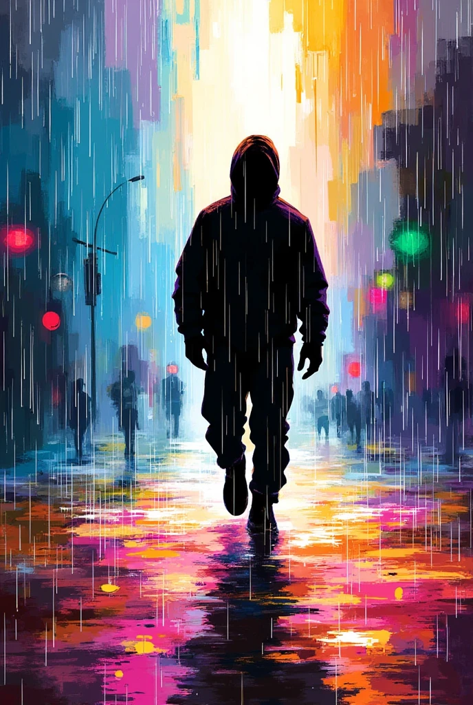 illustration, Abstract, silhouette, sputtering art, colorful, Walking in the Rain