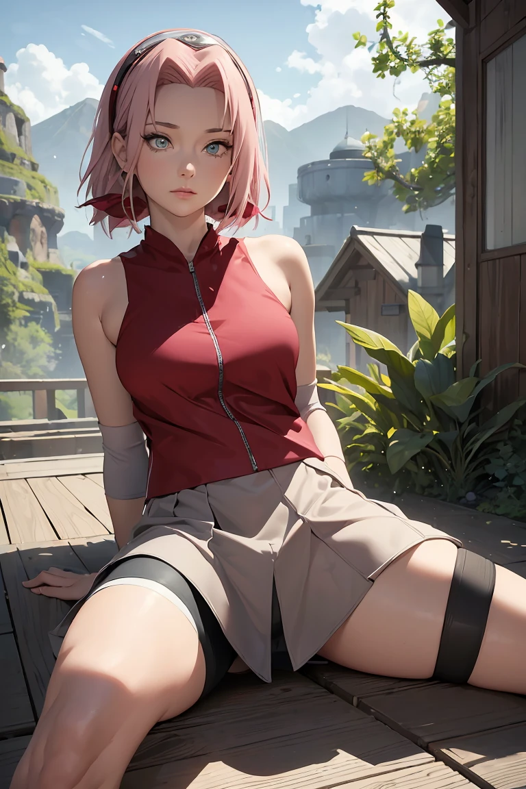 ((best quality)), (( masterpiece)), (detailed),  Perfect Face ((best quality)), (( masterpiece)), (detailed),  Perfect Face (best quality)), (( masterpiece)), (detailed),  Perfect Face (best quality)), (( masterpiece)), (detailed),  Perfect Face ,stunning realistic, photorealistic, photorealism, 1 sakura Haruno,sitting in a tent,arsm on skirt,full body perfect composition,wearnig skirt,3D,tight bike shorts view,bike shorts,sitting pose towards viewer,spread legs on viewer,under skirt vagina focus between legs view,between legs view,all black dress