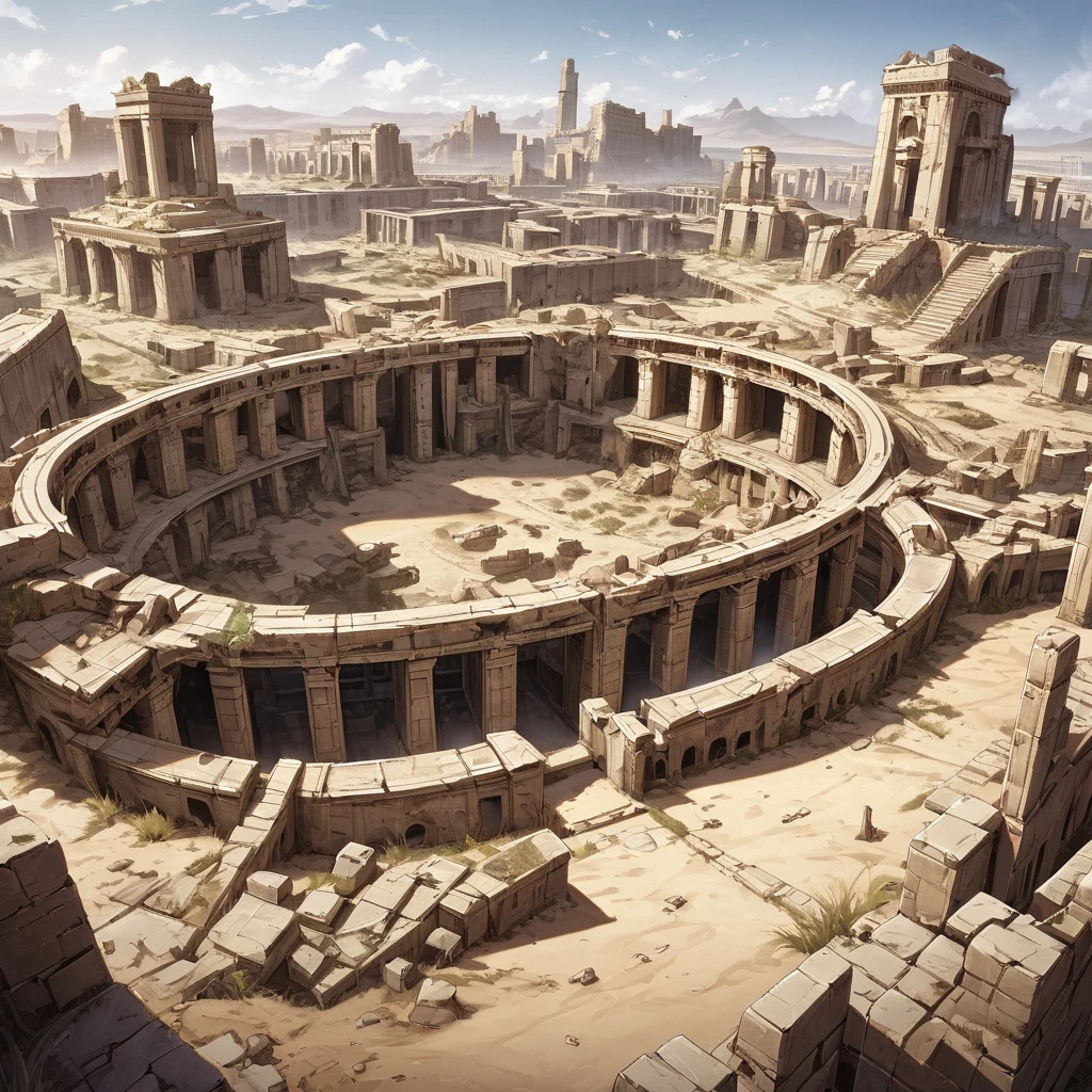 Ruins of Ancient Civilizations: Scattered across the wastelands are the remains of once-great cities, now buried under sand and rubble. These ancient sites, while rich in history, are often dangerous and haunted by the ghosts of past empires.
