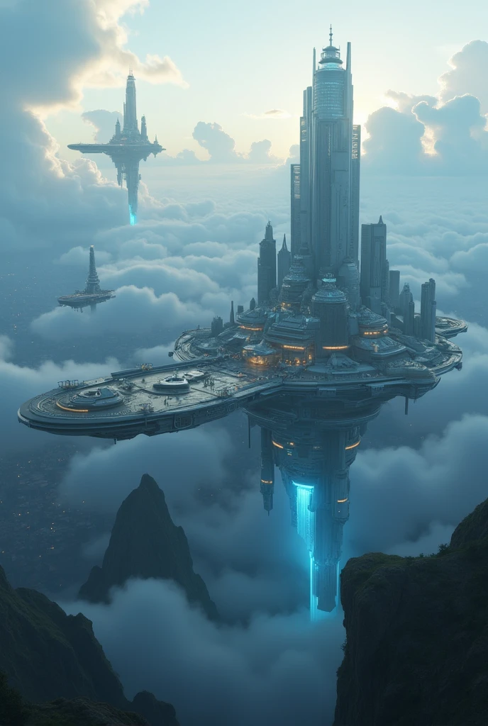 Beautiful futuristic city with spaceships