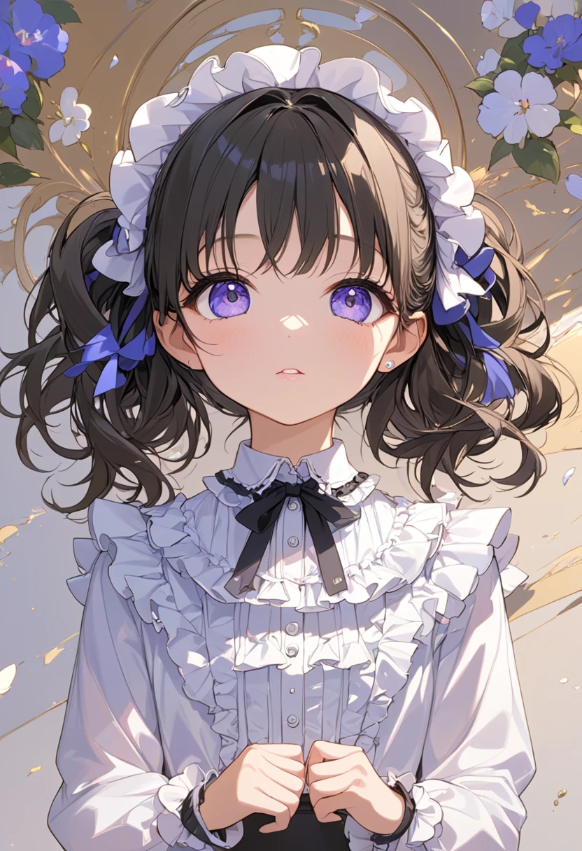 masterpiece, best quality, score_9, score_8_up, girl, petite, frilled shirt,