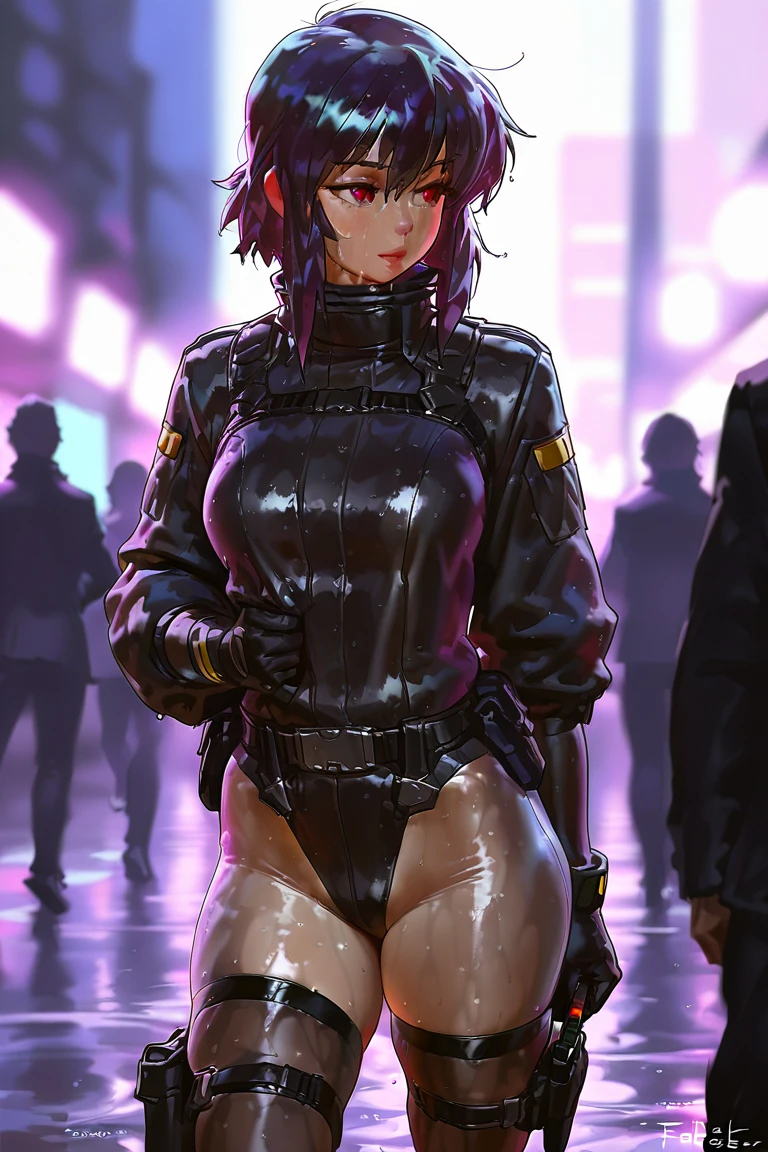 author: (fossa666:1.5), bodysuit, tactical, (taran fiddler:1.5), motoko, thighs, skin-tight black bodyglove, night-vision, holsters, belt, , squeezed, , (pixel sketcher:1.4),, masterpiece, , detailed Bonifasko lighting, [crepuscular ray], best details, real life, depth of field, detailed background, dark purple hair,], black trenchcoat, at night, rainy street, blade runner atmosphere,, raining, fog, wet, rain, crowd, dark lighting, , solo, dirty textures, glowsticks flashing, . tights . ,female, (motoko kusanagi ghost in the shell stand alone complex), (), female, bodysuit, steaking suit, , (motoko:1.2), seductive gaze, femme, sexual assault, groping, squeezing, grabbing, stroking, red eyes, , girl, medium breasts, ,breast sag , clear details, (, skin textures, nude, , translucent body, you can see under her skin,, ,s, , various poses, , [],, gloves, stockings, 1girl, one girl, 1girl, solo,, retro anime style, big ass, big butt,
