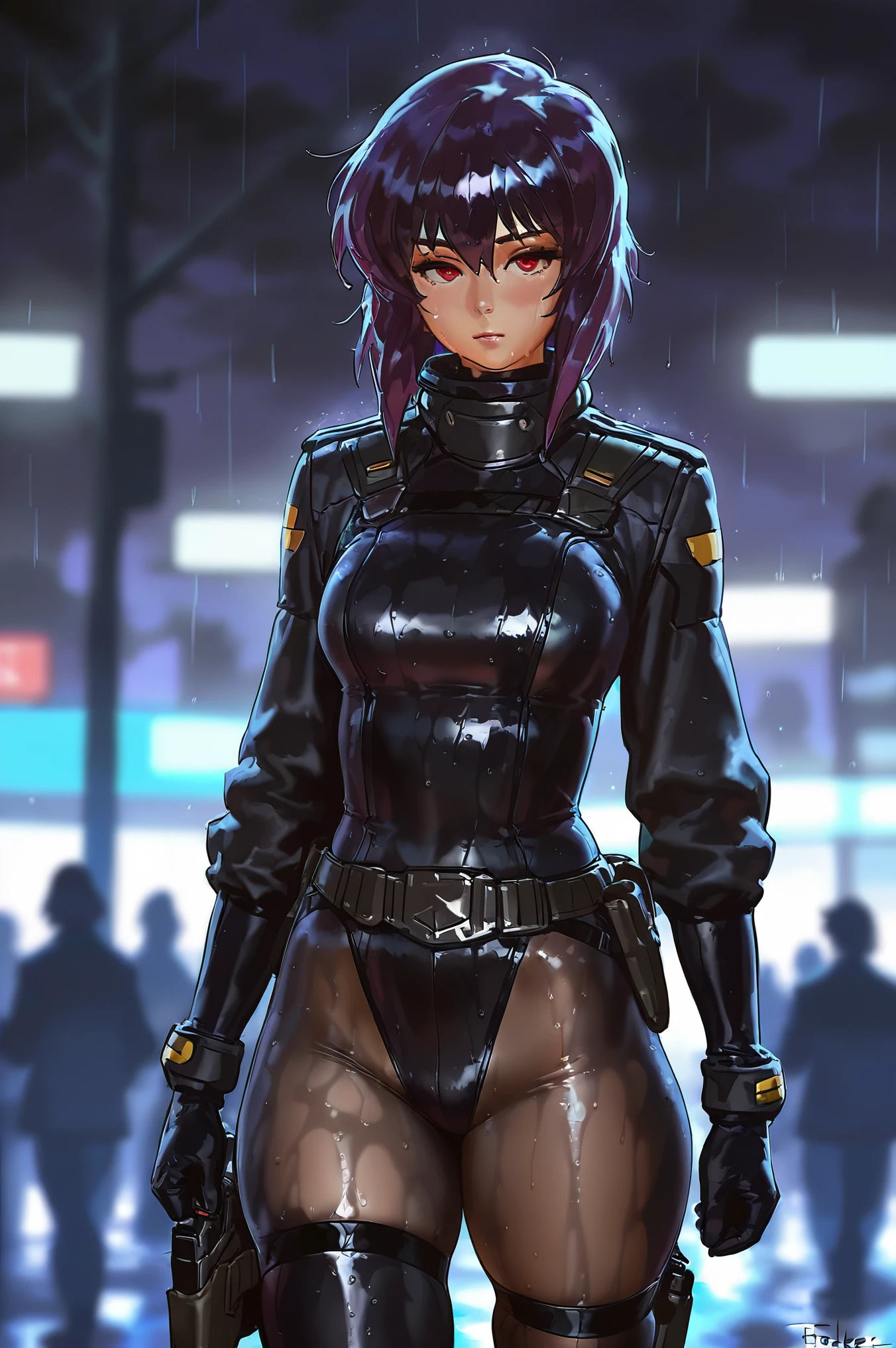 author: (fossa666:1.5), bodysuit, tactical, (taran fiddler:1.5), motoko, thighs, skin-tight black bodyglove, night-vision, holsters, belt, , squeezed, , (pixel sketcher:1.4),, masterpiece, , detailed Bonifasko lighting, [crepuscular ray], best details, real life, depth of field, detailed background, dark purple hair,], black trenchcoat, at night, rainy street, blade runner atmosphere,, raining, fog, wet, rain, crowd, dark lighting, , solo, dirty textures, glowsticks flashing, . tights . ,female, (motoko kusanagi ghost in the shell stand alone complex), (), female, bodysuit, steaking suit, , (motoko:1.2), seductive gaze, femme, sexual assault, groping, squeezing, grabbing, stroking, red eyes, , girl, medium breasts, ,breast sag , clear details, (, skin textures, nude, , translucent body, you can see under her skin,, ,s, , various poses, , [],, gloves, stockings, 1girl, one girl, 1girl, solo,, retro anime style, big ass, big butt,
