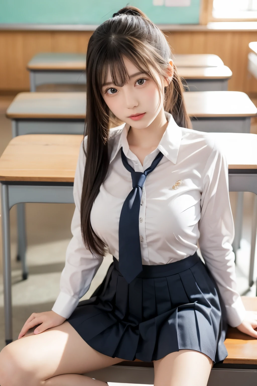 (masterpiece, best quality),((loose socks;1.2)).((bare breasts;1.2)).condom wrapper
1girl, sitting on the desk, spread legs,cowboy shot, from below,focus crotch,loose socks
break embarrassed, blush, medium breasts ,, dark blue blazer, red ribbon, white shirt, Plaid skirt, ), (tears:0.9), ( micro white panties 1.1),,
break background classroom.pee stain