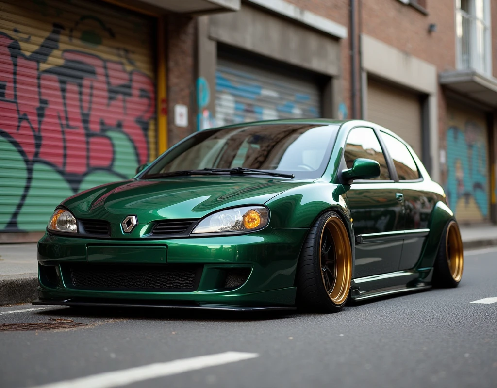 Renault Megane 1 Sedan 98 model Rxt 2.A modified version of a real vehicle, dark green modified madness 