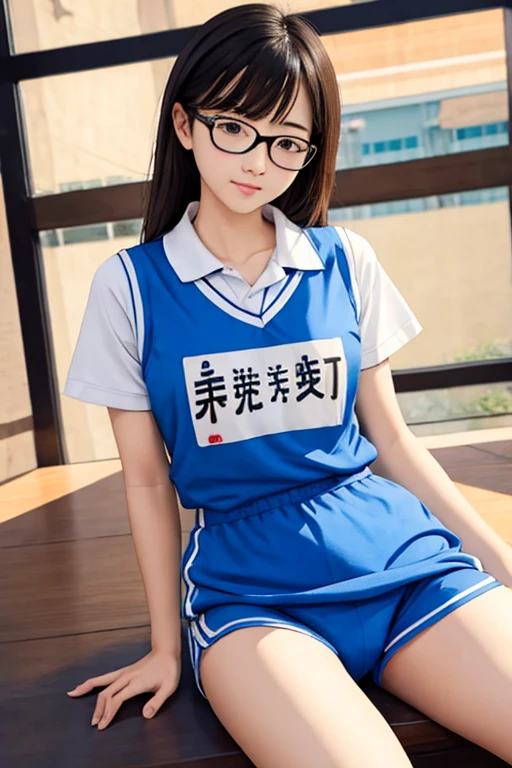 (( best quality)), ((傑 best quality、masterpiece、High sensitivity、 high definition 、 Details、 Delicate Facial Description)), Slender woman、Glasses、 gym clothes、Bloomer outfit、 gym sitting 、High school sports festival、
