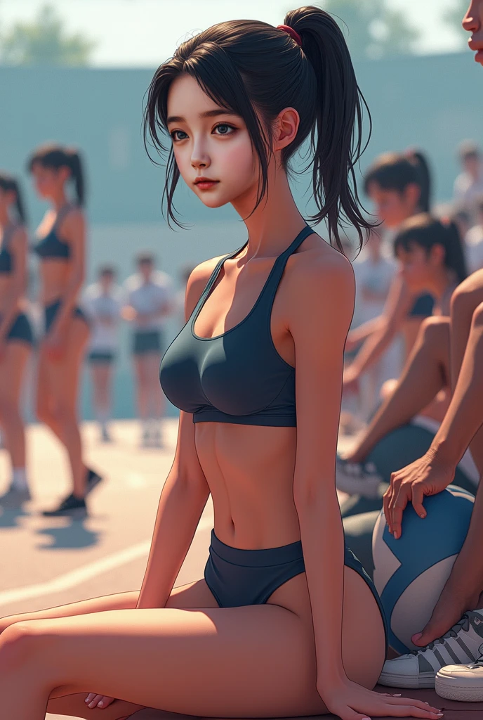 ((highest quality)), ((masterpiece)), (latex, lycra), Perfect Face,Japanese, , Girl, cute,Primary schomentary school, Gym suit, Bloomehletic bloomers, sensual any pose, cara sensual pechos medianos ropa ajustada al cuerpo sensual, varias chicas , lycra liquid, sin censura, mirada sensuales,
