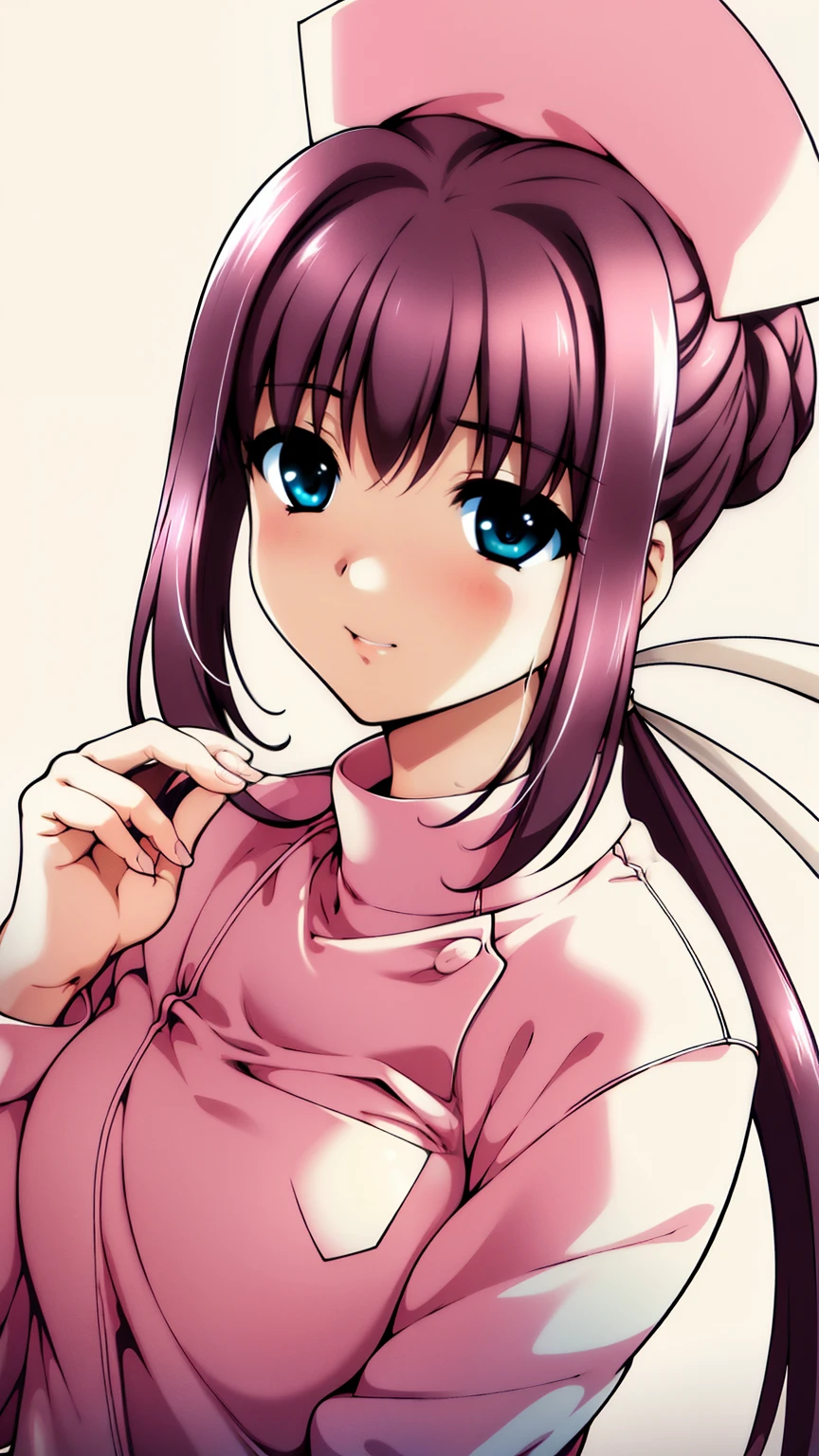  White background ,
  long sleeve , nurse, Nurse hat, pink hat  ,  Pink Skirts,
With bangs, 茶colorの髪, ponytails bleeding from the vagina,緑colorのeye,Long white hair,hair intakes,
 1 girl, 20 years, young woman, Beautiful Fingers , beautiful long legs , beautiful body ,Beautiful Nose, beautiful character design, 完璧なeye, は完璧なfaceです, の表情豊かなeye, perfect balance ,
  mitts multicolor ,(彼女のfaceに焦点を当てる),Keep your mouth shut , (innocent_big_eye:1.0),Optics_ laughs,
 Official Art, Highly Detailed CG Unified 8K Wallpaper,  perfect little , colorful ,  bright _facade_face_Lamp Light, glossy skin, 
(masterpiece:1.0),(The best_quality:1.0), 超 high definition ,4K, super detailed,
photography of, 8k,  high dynamic range ,  high definition , Strange Results :1.2,  portera 400 strings ,  Film Grain, vague background, Bokeh:1.2,  Lens Flare Glow , (Vivid_color:1.2), professional photos, 
(The beautiful,big_:1.4), (The beautiful_face:1.5),(narrow_ waist up like a fairy),