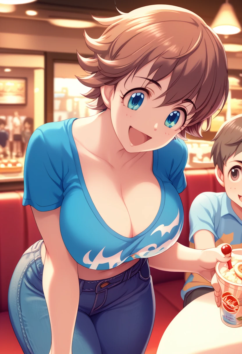  my happy Honda, underwear,  Fascinating , big detailed breasts ,  short hair, Next to the cafe ,  blue eyes,  excited ,  take off my clothes,  hotel room 　 Bat Boy Shota:(1.5)　(Shota1girl's shirt 　open、)