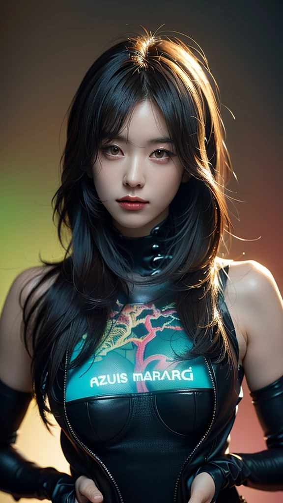 (masterpiece, highest quality, highest quality, Official Art, beautifully, aesthetic:1.2), Portrait Photography, (Cyberpunk fashion beautiful girl 1 person), Big iridescent eyes, Beautiful skin, (Pink and blue long hair with bangs), Very detailed, (Neon colored fractal art:1.3), Perfect lighting, Sharp focus, High resolution, High resolution, High color rendering, High resolution, Super realistic,