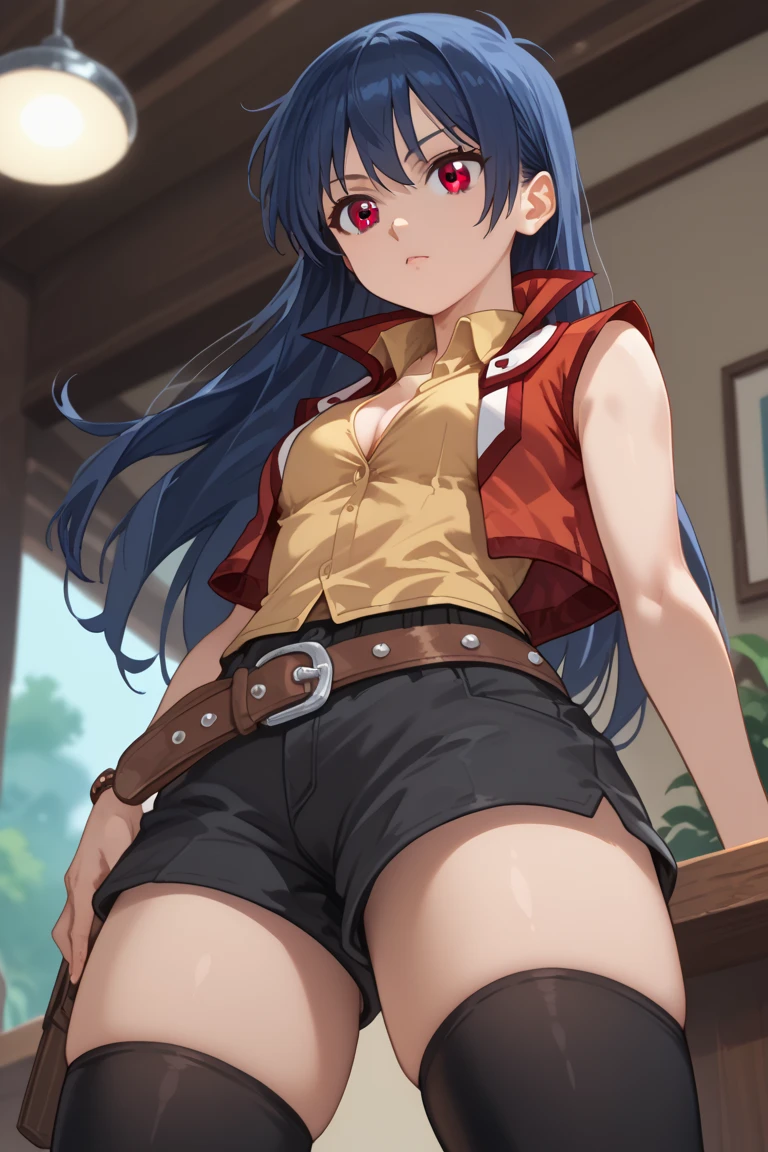 anime girl in a red jacket and white top with a yellow belt, seductive anime girl, anime best girl, with straw hat, asuka suit under clothes!, nico robin, by Kentaro Miura, [ 4 k digital art ]!!, painted in anime painter studio, attractive anime girl, hq artwork, revealing clothes, from one piece, touching her clothes,((masterpiece)),((best quality)),((ultra-detailed)),(8k),((wallpaper)),((extremely detailed cg)),(RAW photo:1.2),beautiful,,mid breasts,sexy smile,lovely eyes,,shiny skin, shiny body,(vagina marked by pantyhose),Perfect eyes, detailed eyes,Nice eyes,lewd laugh, naughty laugh
