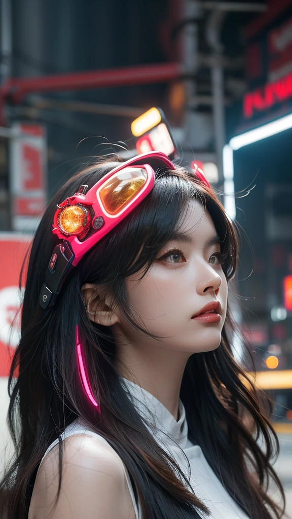 (masterpiece, highest quality, highest quality, Official Art, beautifully, aesthetic:1.2), Portrait Photography, (Cyberpunk fashion beautiful girl 1 person), Big iridescent eyes, Beautiful skin, (Pink and blue long hair with bangs), Very detailed, (Neon colored fractal art:1.3), Perfect lighting, Sharp focus, High resolution, High resolution, High color rendering, High resolution, Super realistic,