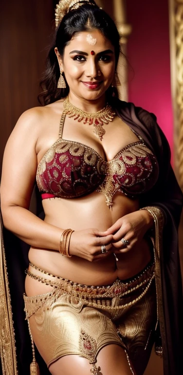 Full body pic of mature , wearing gold ornaments ,((waist chain ,body chain)),sexy blonde hairs, sexy milf, chubby, cute face,45yo, dark burgandy  bikini ,holding her son in hand ,(cinematic:1.3), intricate details, (ArtStation:1.2),detailed face, 4k, UHD,beautiful eyes, realistic skin texture,hairs tied up,Sexy curves ,milf figure, Beauty, gorgeous