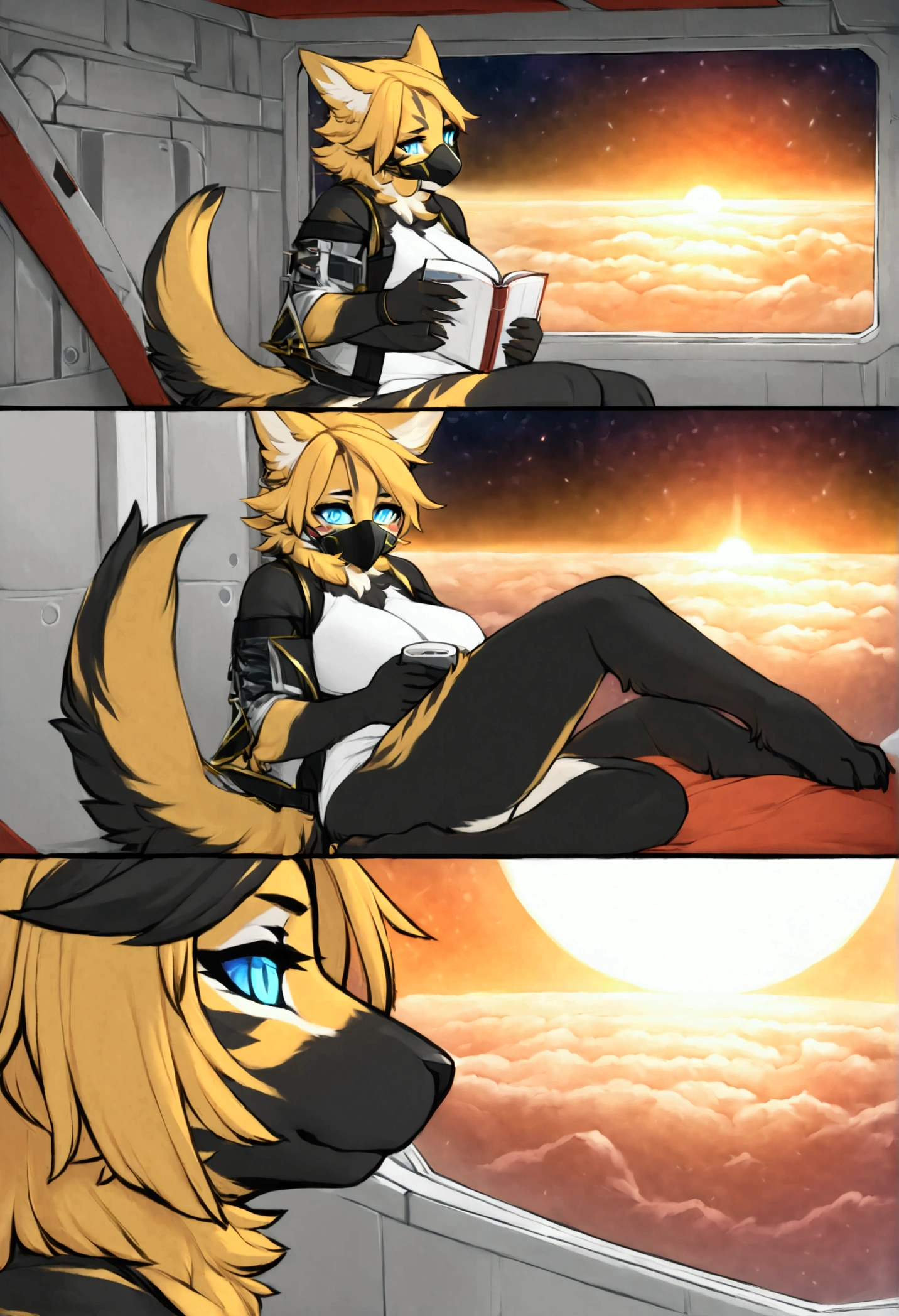 (top quality, best quality, Iriedono, High-quality illustrations, masterpiece, perfect artwork, cinematic light and shading, 16k, 1080p, uploaded on e621)(kemono, furry, anthro, alone), 1 female, (very detailed body, face, tail, arms, hands, legs, head and eyes), galaxy cat, Pulchra, (Zenless Zone Zero), galaxy body, perfect eyes, wearing a mask, galaxy eyes, beautiful galaxy nightwear, in space