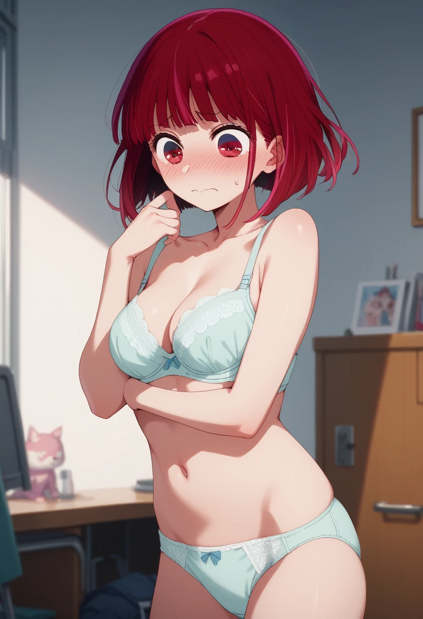 My Favorite ,Arima Kana,Red Hair,Red eyes, in underwear, panties, bra,Embarrassed,