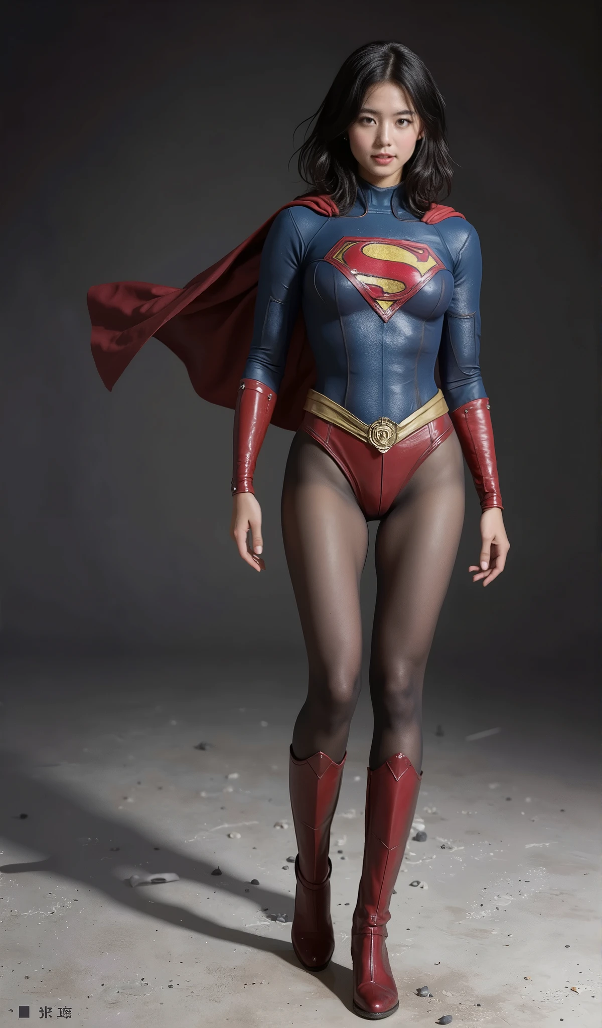 background 、((( Depicting beautiful legs in black tights .)))、((( Legally express the beauty of your smile )))、(((( Make the most of your own original image )))、((( supergirl costume that is backflipping )))、(((ボディにフィットした supergirl costume that is backflipping )))、(((Beautiful Hair)))、(((SMILE AND WINK )))、(((Please wear black tights....、Wear red boots)))、(( best quality、8k))、(( best quality、8k、masterpiece:1.3))、(((Save the background )))、 Strong concentration:1.2、 Beautiful woman with perfect figure sitting on tatami mat in traditional Japanese room :1.4、 slim abs :1.2、 wet body:1.5、 high-resolution face and skin texture 、8k