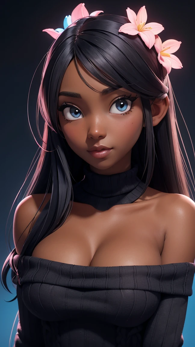 Portrait, Masterpiece, Excellent, 1girl, solo, complex details, color diffusion, close-up, dark-skinned female, Miqo'te female, cat ears, brown skin, black skin, ebony, thighs, black hair, dark hair, braided hair, purple eyes, skimpy attire, epic attire, badass, assassin, demon goddess, super villain, Sci-Fi, Fantasy