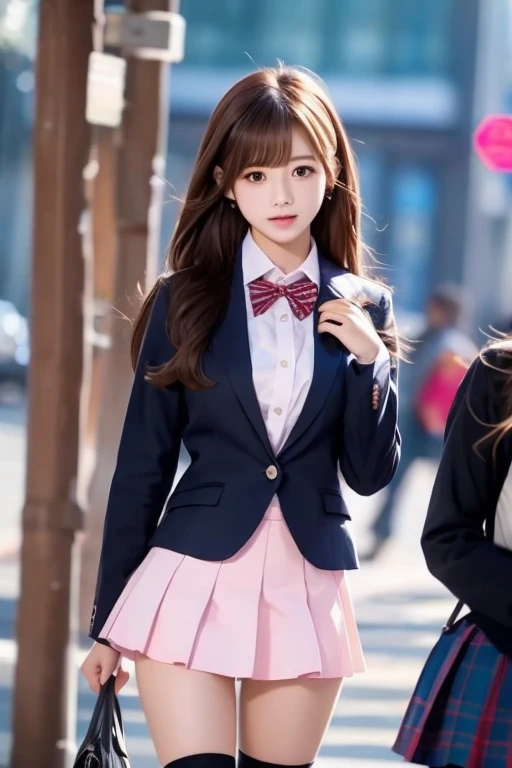  pretty girl ､High school girl､Idol､uniform､ blazer､ stockings､ miniskirt､ see-through ､Fluttering in the wind