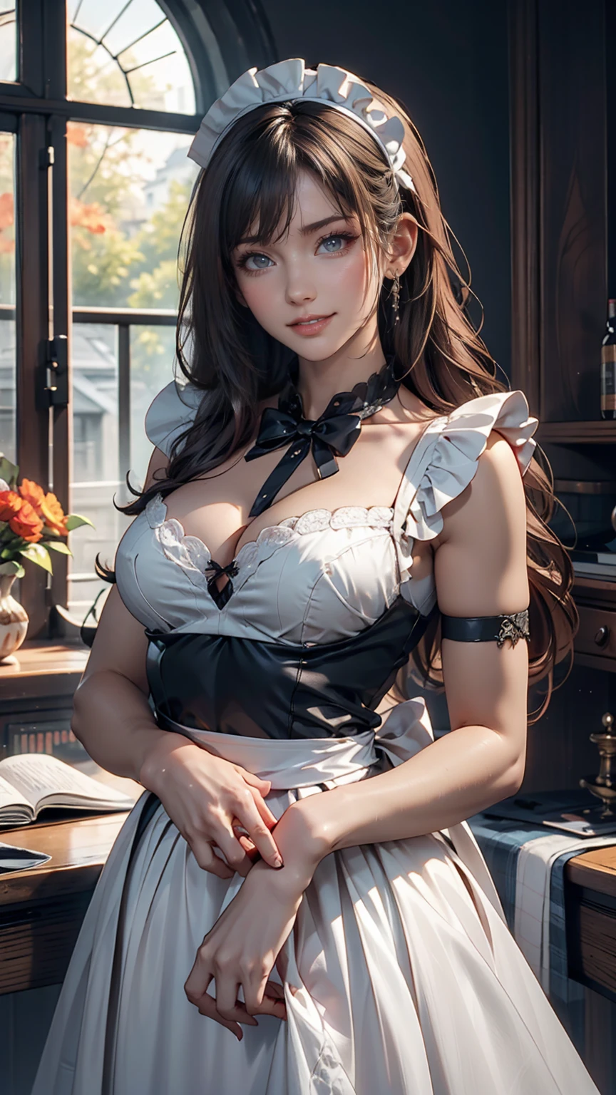 (Pure Color: 0.9), (Color: 1.1), (Masterpiece: 1,2), Best Quality, Masterpiece, High Resolution, Original, Highly Detailed Wallpaper, Beauty, Beauty, Victorian, Dress, Melancholy, Big Breasts, --auto --s2