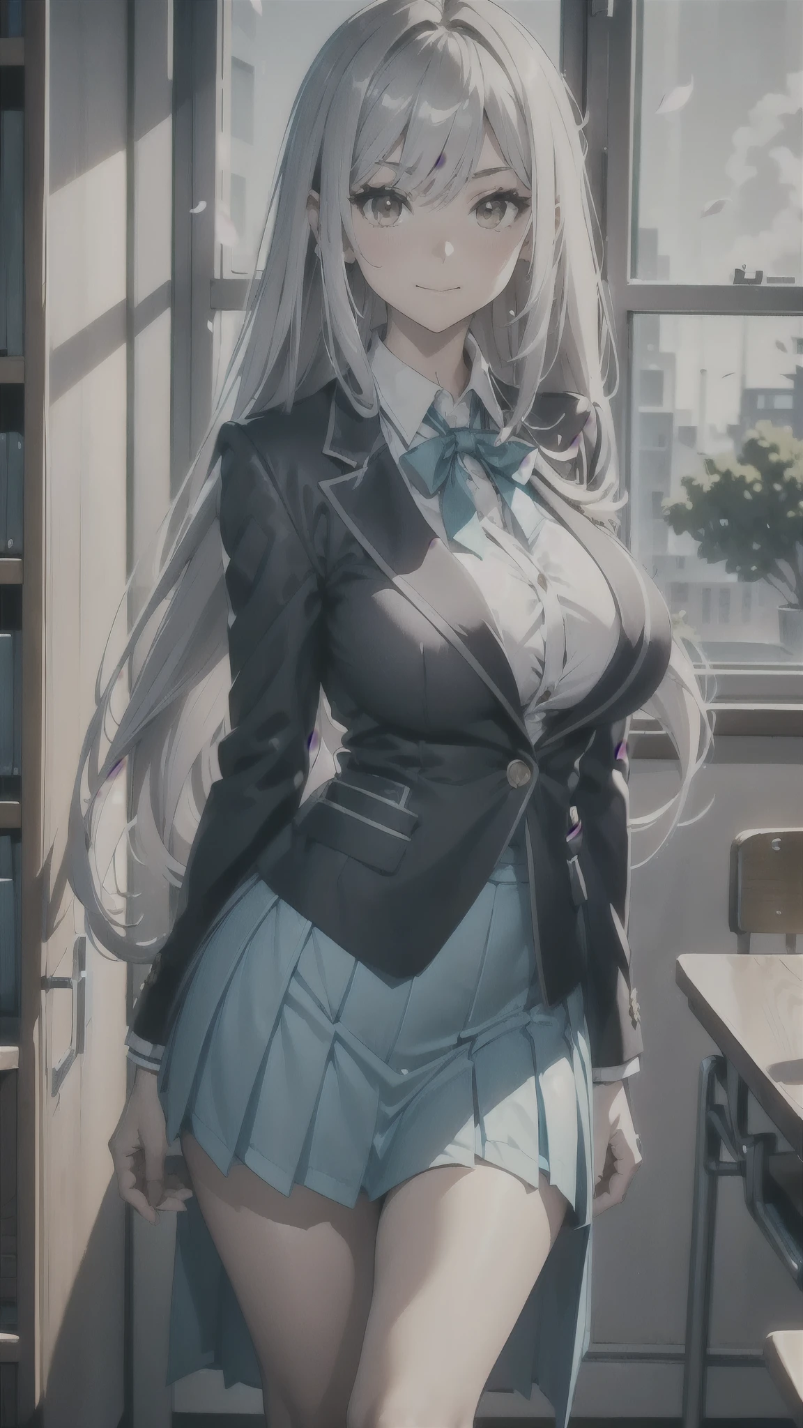 Masterpiece, Top Quality, High Definition, High Resolution, One Girl, Solo, Angle from Below, Skirt, Shirt, Blue Eyes, Sheer Shirt, Unbuttoned Shirt, Unbuttoned, Fluffy, Cleavage,Protruding Nipples, Hard, White Hair, Pleated Skirt, Socks, Black Skirt, Long Hair, Long Sleeve, Bangs, Black Socks, Dress Shirt, Troubled Look,Blushing, Sweaty, Drenched, Sheer view, Sheer clothing, Wind-in-the-wind skirt, Lift up skirt, Crotch line, Hip line, White underwear, Panty shots, Beautiful leg line, Water droplets running down your legs, Drenched lower body, Wet waist, Excess crotch droplets, Body parts three-dimensional, Exposed undergarment, Realistic skin texture, Focused on feet, Kneeling, Knees spread, Bright room, Finger shifting panties position, lighting from below, bitten panties