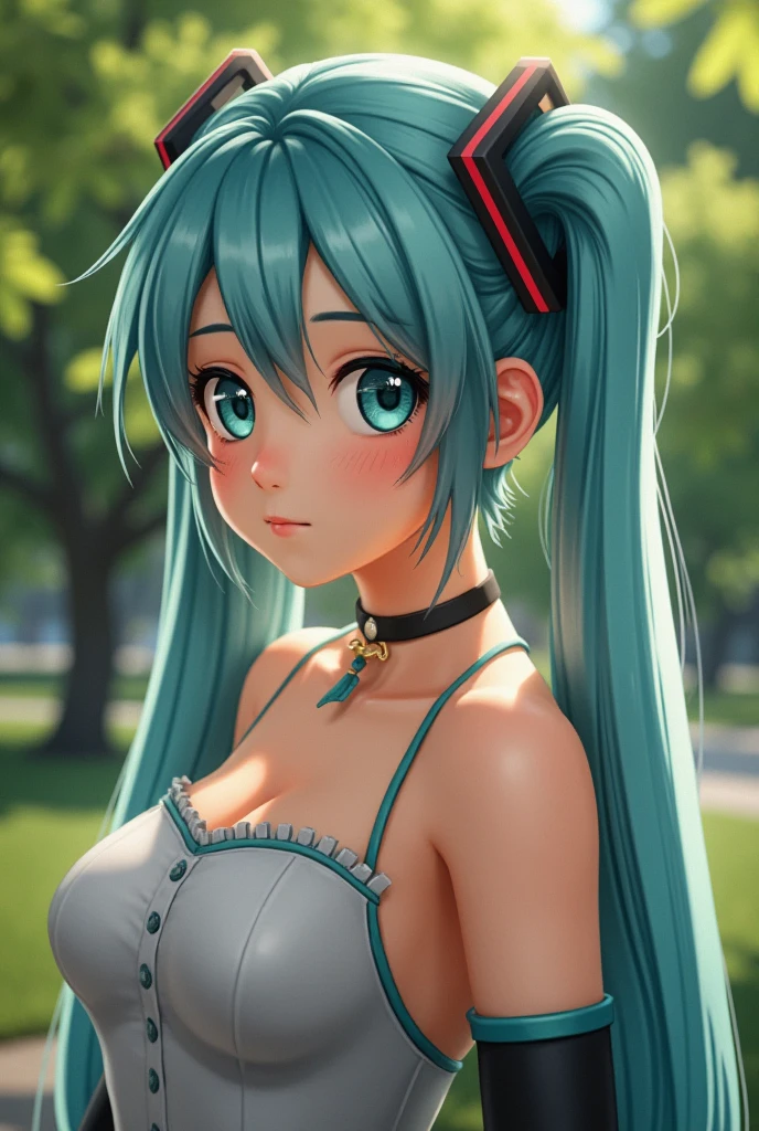 (masterpiece、 best quality、 best quality、 Official Art、 beautiful and beautiful :1.2)、( one girl who is at ease:1.3) Hatsune Miku、 twin tails, Beautiful breasts,, ultra-detailed 3D renderings of beautiful animated characters,  Beautiful Soft Studio Light , Rim Light,  vivid detail,Katy Perry in a sweater,  Portrait,  beautiful face, Beautiful eyes, outside,  Portrait, Park, tree々, teeth,  open your eyes,  best quality,  upper body,  Jennifer Connelly,  Nikon D850 Film Stock Photo 4 Kodak 400 Camera F1.6 lenses, rich colors, ultra-realistic texture, natural lighting, trending on ArtStation cinestill 800, (100mm lens)