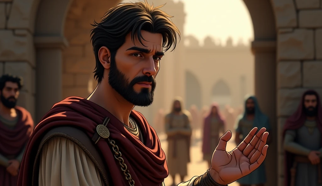 Mid-shot of boaz’s face as he explains the matter of redemption to his ...