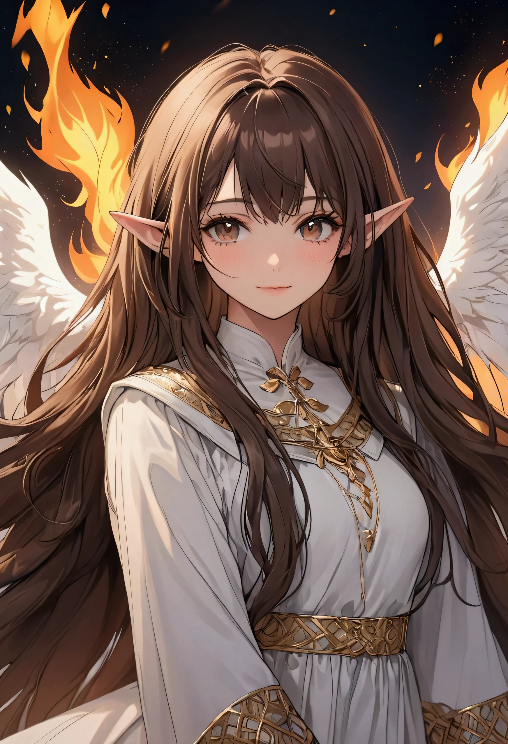 ((best quality))) (((HD))) (((8k))) (character) 20-year-old girl, ((adventurous)) elf, ((beautiful)) and ((happy)), ((brown hair)) and ((long hair)).