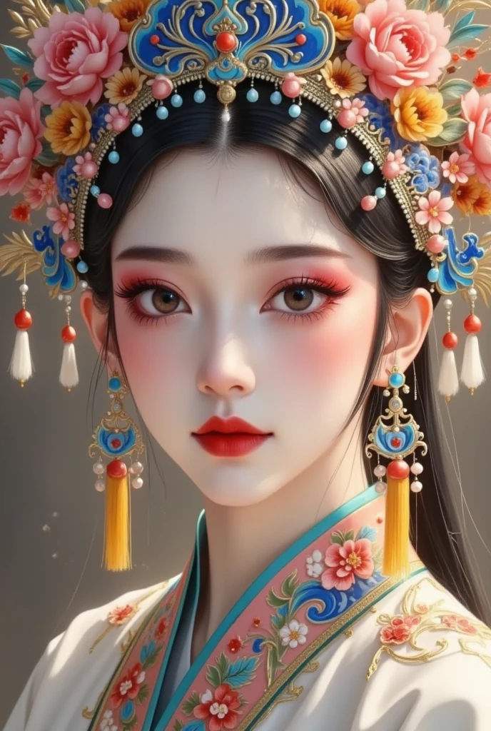 (masterpiece,  best quality :1.2), Ancient style girl,  unique ， Peking Opera Huadan , Peking Opera，Gorgeous headdress+velvet, Big Eyes of Water  ,  blue, Characters, Motion Blur, Liu Haisu,   New Detailed Brushes  , Shallow depth of field, Ultra-fine painting,   Dazzling Light and Shadow  ,  Face Fines ,   Impressionist Oil Paints  ,   New Detailed Brushes  ,   Dazzling Light and Shadow   play,  black magic,  movie lighting , 8K,   Oriental Art Mood  , Three-dimensional sense of space ,  high res,  Center Light .