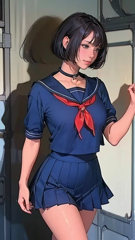 (((perfect anatomy,  anatomically correct,  super dense skin ))), 1 person, Japanese, high School girl,  GROWING SKIN,  Looking at the Audience , (( rear view, from below )), 
Beautiful Hair,  beautiful face, Beautiful and beautiful eyes , ( short hair:1.1,  bob cut :1.2),  dark blond hair :1,  blue eyes, baby face,  moles under eyes , 
 beautiful collarbone ,  beautiful body,  Beautiful breasts, Big Breasts:0.5,   beautiful thighs,  beautiful legs,  camel toe , 
((Short sleeve,  cute sailor suit , All dark blue,  dark blue pleated skirt ,  tied behind navy blue sailor collar , Sailor scarf, socks,  brown loafers)), Captivating thighs, ( Red slave color ), 
(( embarrassed , I was scared,  sad, Mouth half open)),  standing, ((( slouching forward), take off, Raise one leg,  pull the white panties)), 
(  beautiful scenery ), summer, School, Locker room, 
8k,   best quality , masterpiece:1.2,  very detailed), (Realistic),  beautiful illustration ,  natural light, whole body,