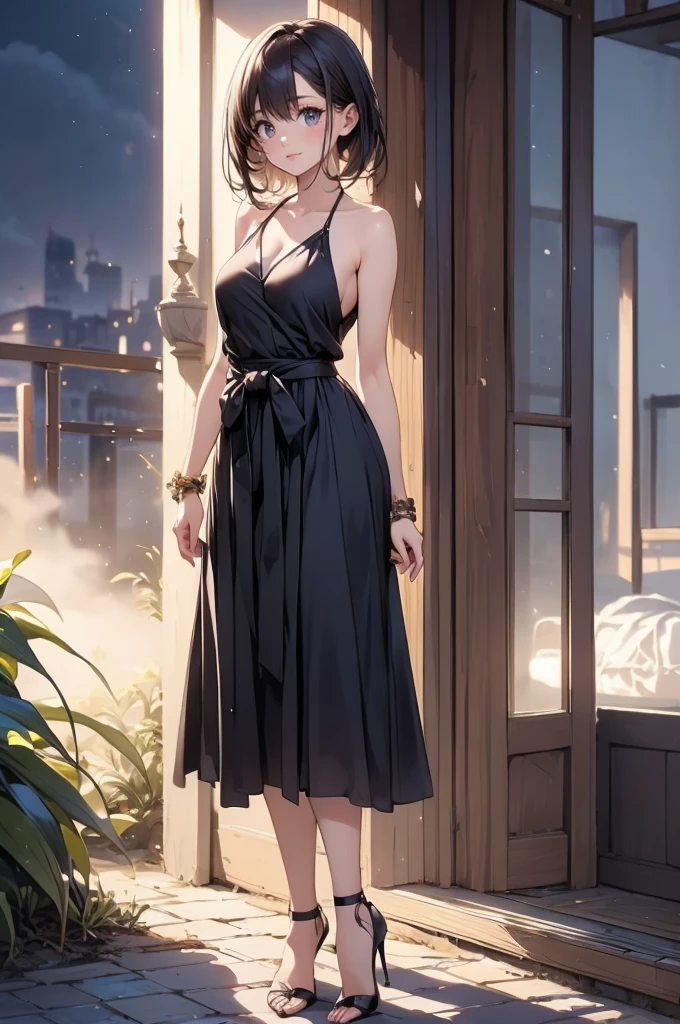 Solo,Mid-Autumn Festival ,Happy Mid-Autumn Festival,Moon,fire works,nigh sky,(fully body photo), Full body character design,Solo, 1 girl,standing on your feet,Night Moon Fluorescent Forest,fine art photography,(Movie Angle: 1.2),,(1 girl, Black sheer tulle dress),(Best quality, Detailed details, Masterpiece, offcial art, movie light effect, 4K)